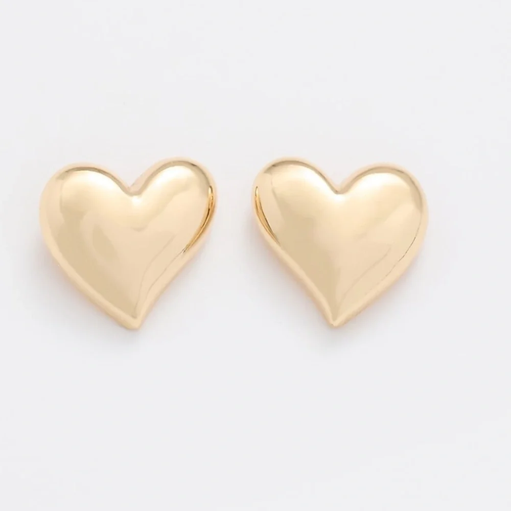 Express Heart Statement Stud Earrings in Shiny Gold - Picture 3 of 15